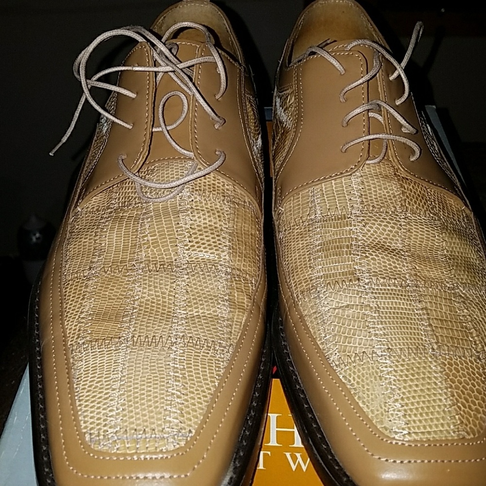 Steve Harvey leather and patch lizzard skin shoes